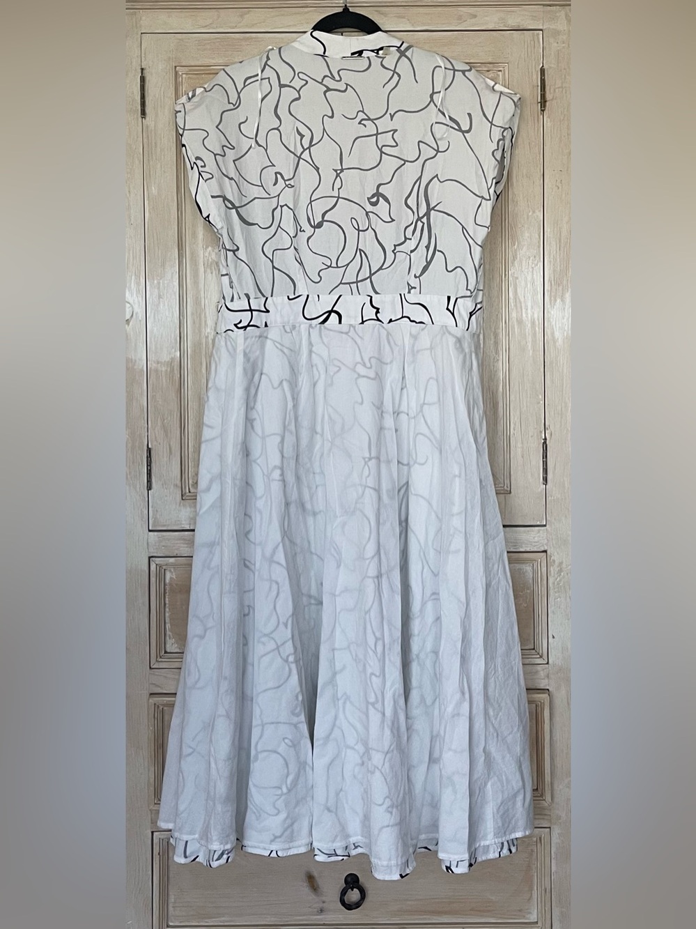 Elie Tahari White Abstract Print Wrap Maxi Dress Belted Kimono Sleeve Size 6 - Picture 3 of 10